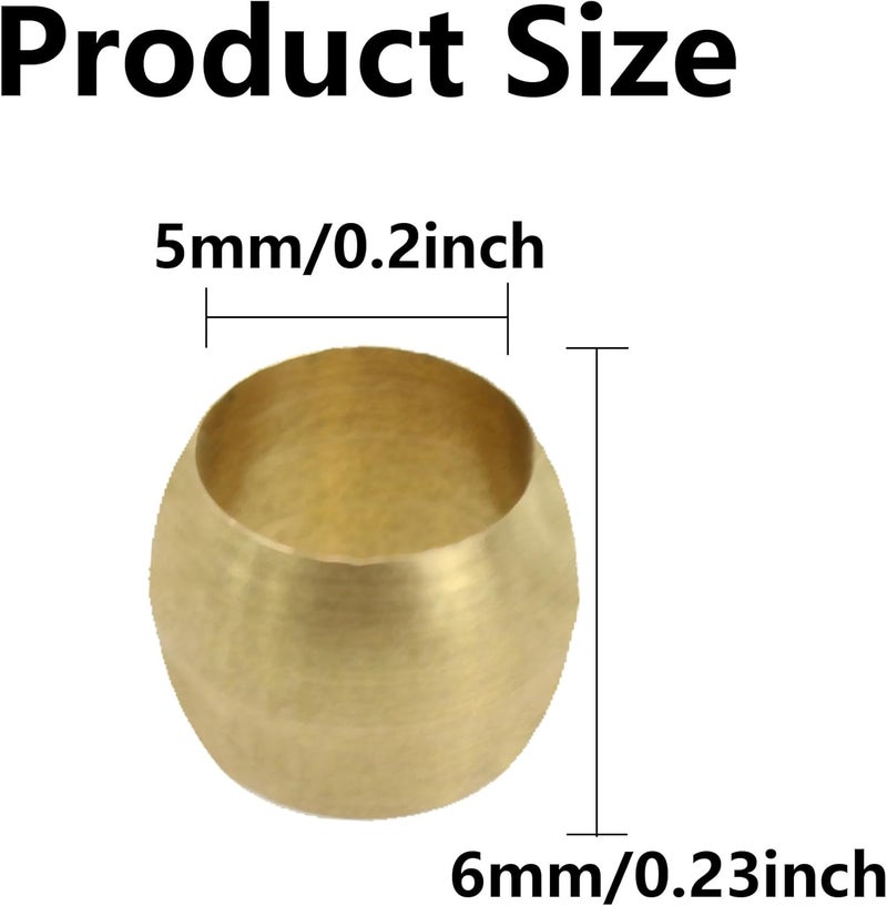 PDETVEO 50PCS 3/16 Inch Brass Compression Sleeve Ferrules, Compression Ferrules Tube Fitting for Air, Fuel, Water, Oil Pipe - Image 3